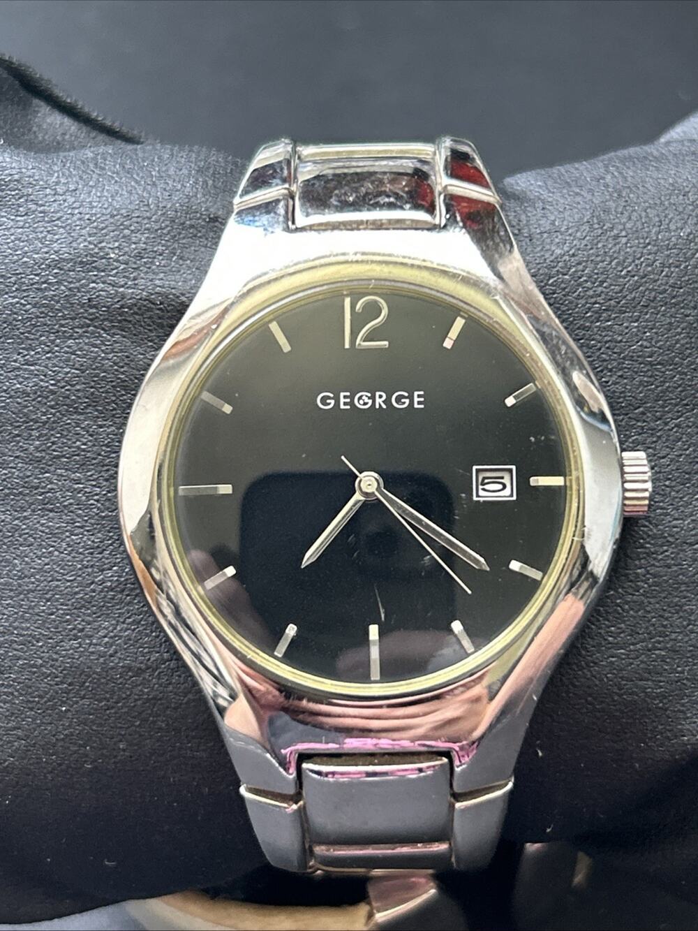 George Silver Tone Black Dial Quartz Watch
